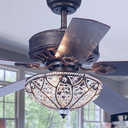 Gliska Rustic Bronze 5-blade Lighted Ceiling Fan with Crystal Shade - On  Sale - - 22966550